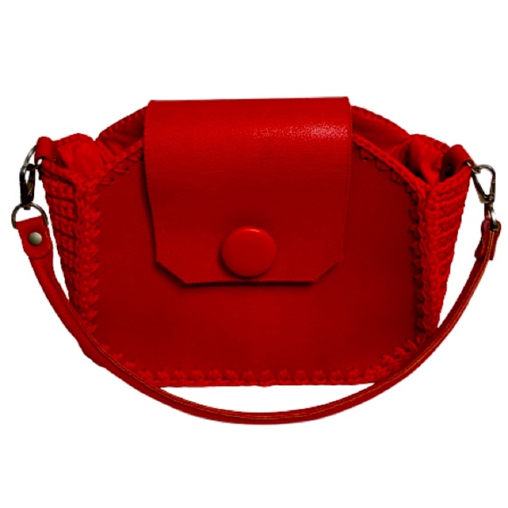 Red Chunky Leather Crochet Purse